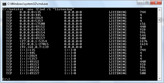 دستور باز بودن پورت در cmd و نمایش PID