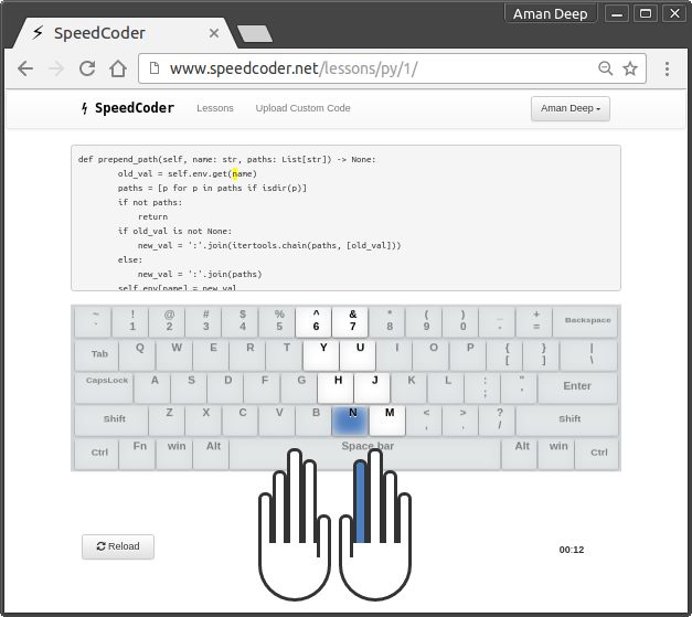 محیط ابزار SpeedCoder و راهنمای جایگیری انگشتان برای تایپ کد