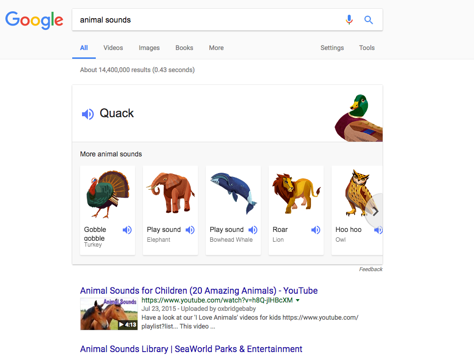 شنیدن صدای حیوانات با animal sounds در گوگل