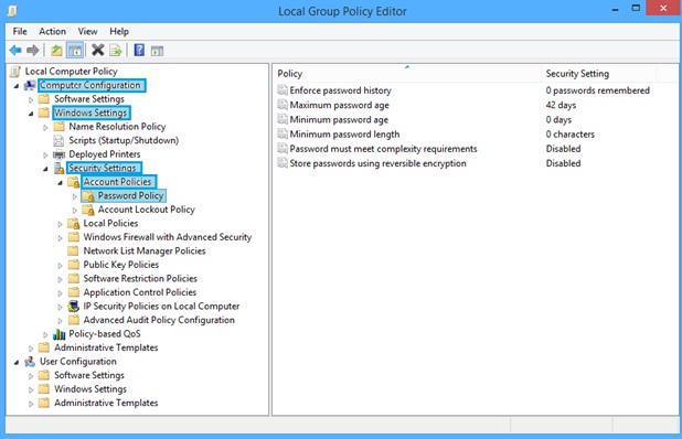 مسیر تنظیمات Password Policy در کنسول Group Policy ویندوز